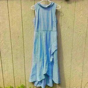 New York & Company Striped Blue White High Low Summer Dress Size 4